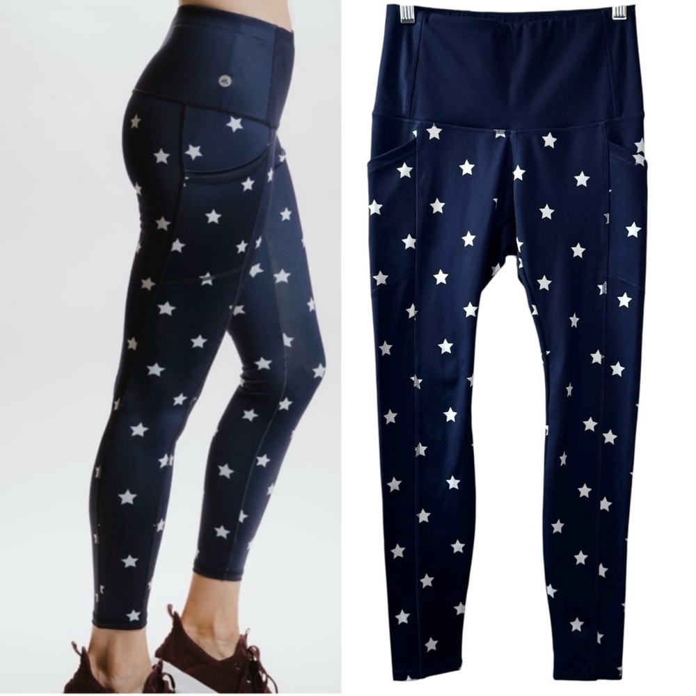 Alexo Athletica Blue White Freedom Star Leggings Womens Sz Small Athleisure gym
